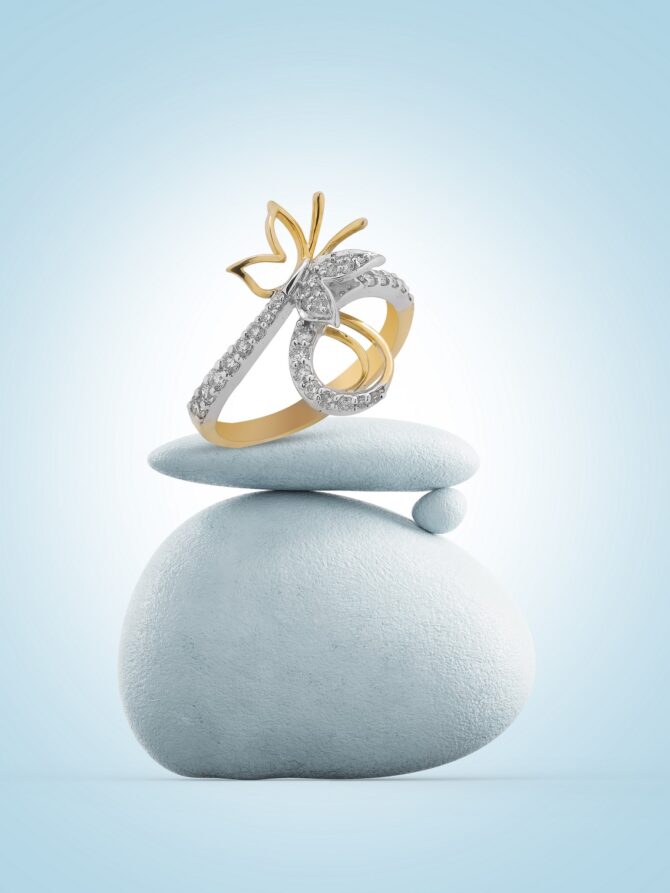 Samriddhi Jewellers - Butterfly Charm Two-Tone Diamond Ring