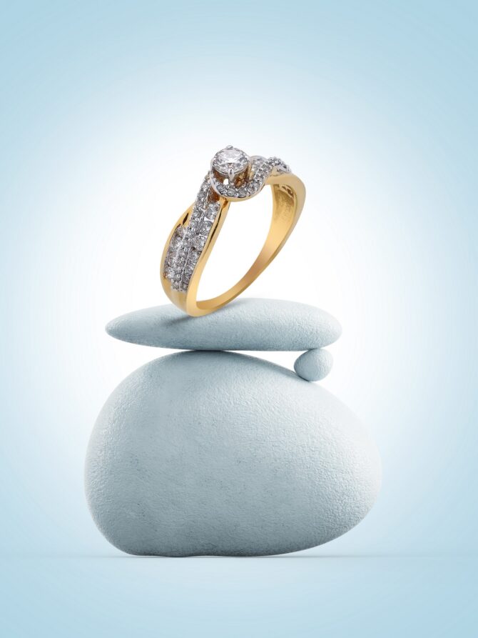 Pink serum with blue stone on white background 3D Render