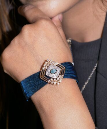 Samriddhi-Royal Blue Deco Glamour Cuff with Centerpiece Jewel
